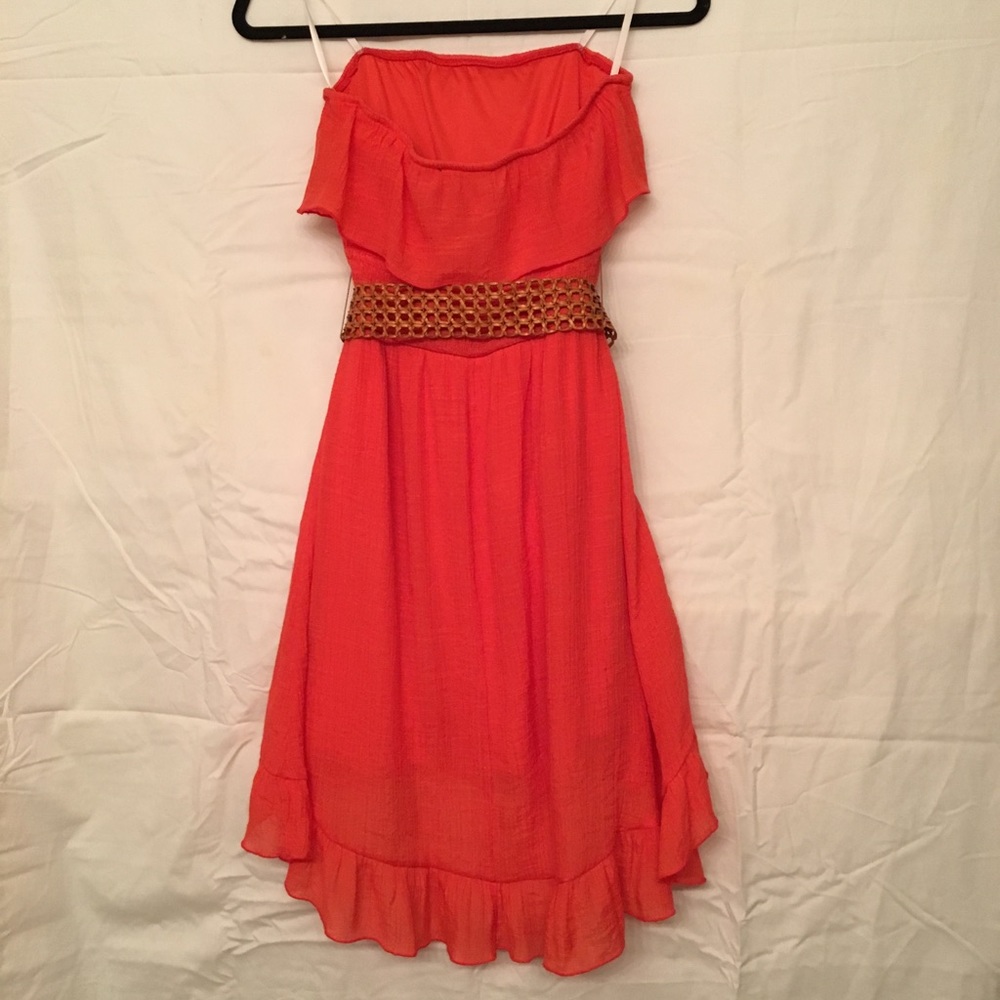 Dark Salmon color Strapless Ruffle Dress w/belt💐Host Pick💐 - Picture 2 of 8